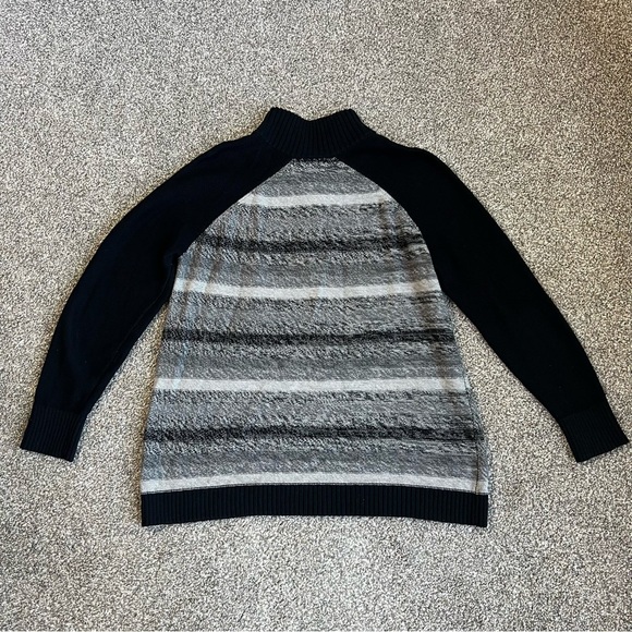 Eddie Bauer Black Grey Stripe 1/4 Zip Up Cotton Knit Sweater, Size Large - Picture 8 of 9